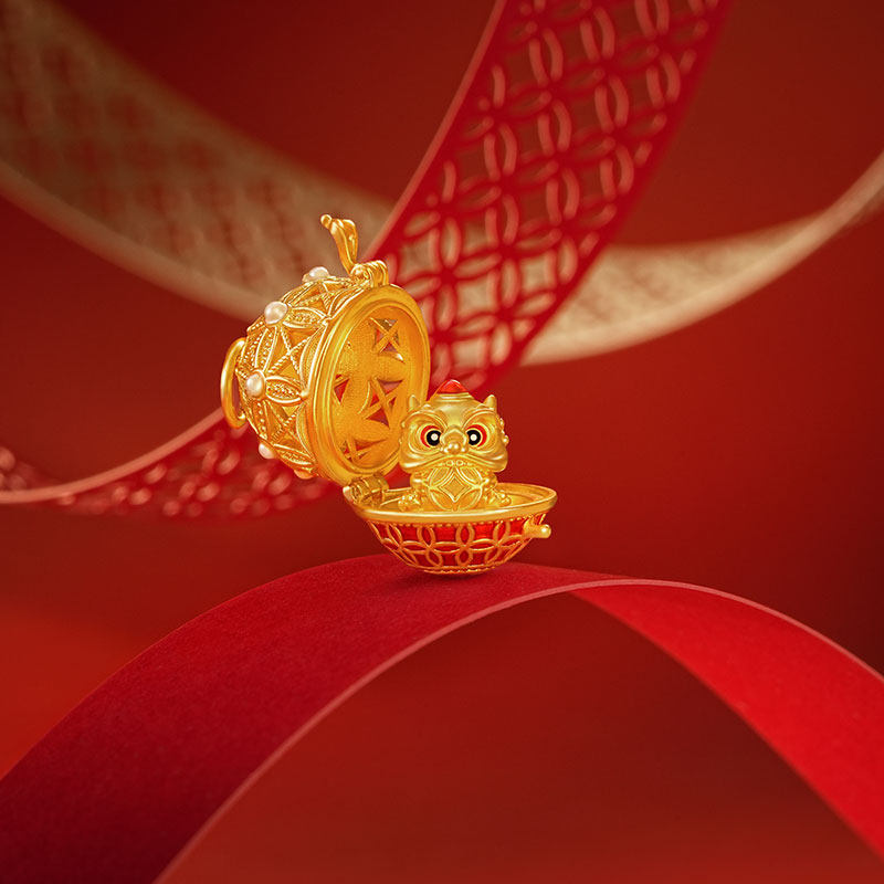 潮宏基喜狮连连黄金珍珠吊坠足金挂坠5D硬金转运蛋珐琅可转动 XL,淘宝优惠券,粉丝福利购,淘宝优惠卷