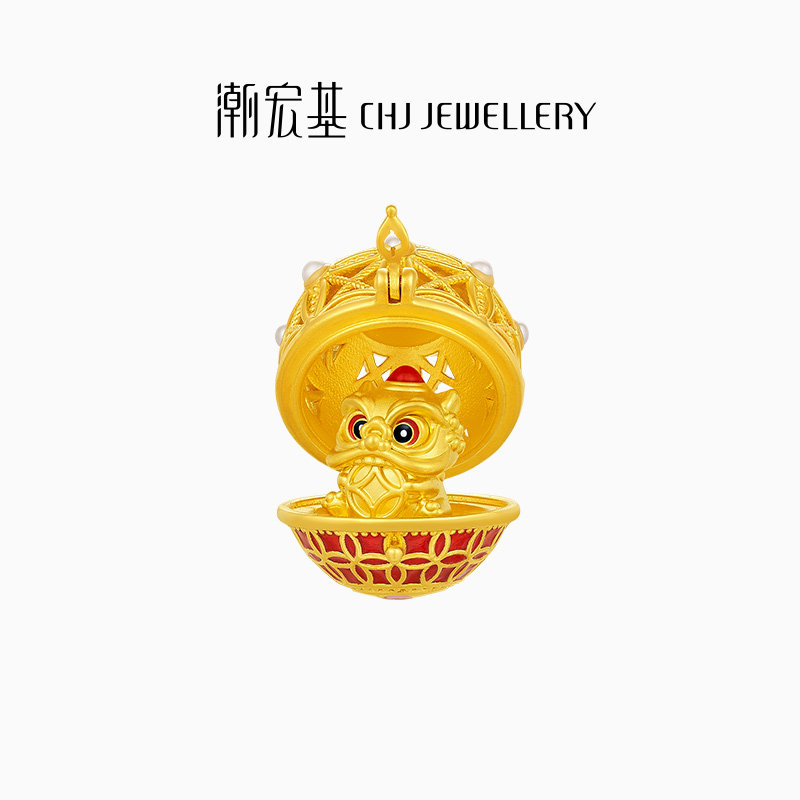 潮宏基喜狮连连黄金珍珠吊坠足金挂坠5D硬金转运蛋珐琅可转动 XL,淘宝优惠券,粉丝福利购,淘宝优惠卷