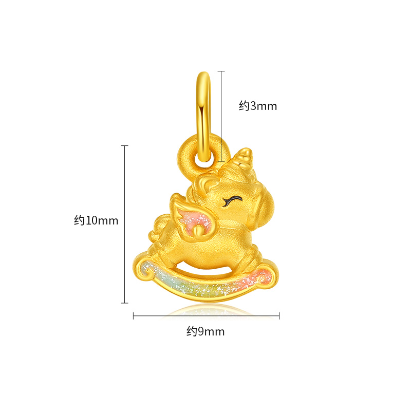 潮宏基趣玩独角兽黄金吊坠足金挂坠转运串珠5D硬金不含项链礼物女
