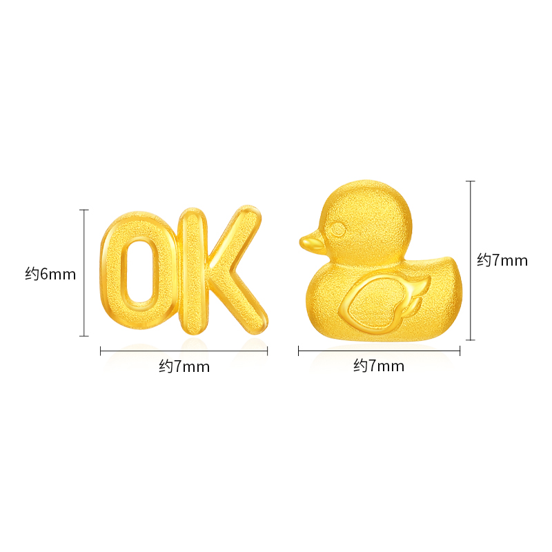 潮宏基好事发生OK鸭足金耳钉黄金耳饰CNC礼物女不对称  计价 - 图0