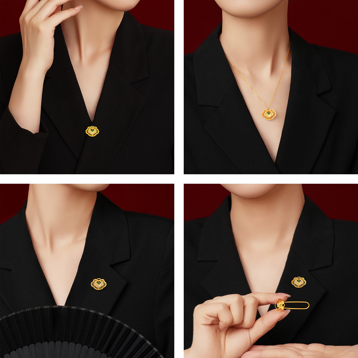 潮宏基如意臻锁黄金钻石翡翠别针胸针挂坠5G花丝含礼盒送妈妈礼物,淘宝优惠券,粉丝福利购,淘宝优惠卷