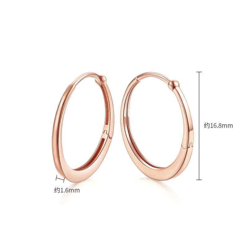 潮宏基至简红18K金耳钉耳扣玫瑰彩金耳环圆环欧美耳钩礼物送女友