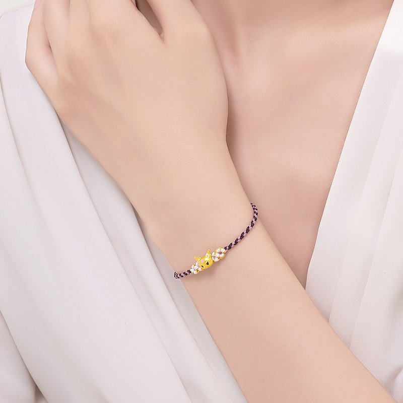 潮宏基三丽鸥酷洛米足金手绳手链黄金5D硬金转运珠送女友礼物 L