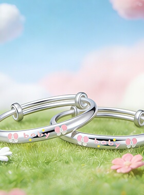 潮宏基足银手镯童镯新生儿银镯子