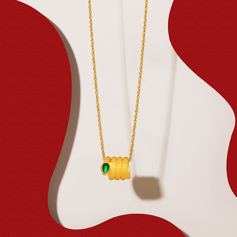 潮宏基灵蛇黄金项链足金套链颈饰5D硬金珐琅百灵蛇生肖卷卷蛇 卟 - 图1