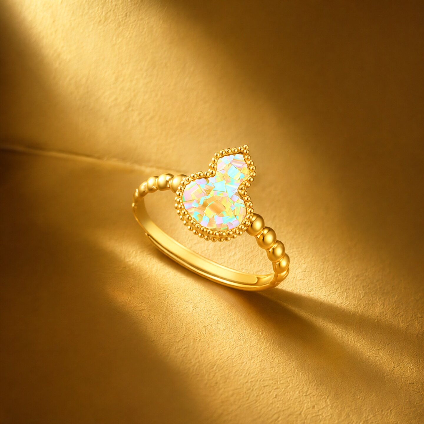 Chaohongji Rainbow Gold Symphony Gourd Gold Ring Pure Gold Women's Ring Flashing Crushed Ice Birthday Gift Pricing