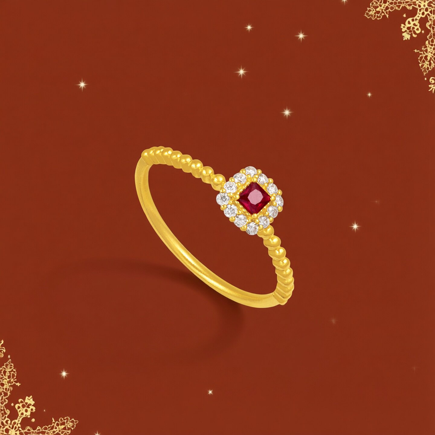 Chao Acer Starry Shadow Gold Diamond Ring Pure Gold Ruby Ring Hand Decoration Ancient Gold Dot Diamond Advanced W