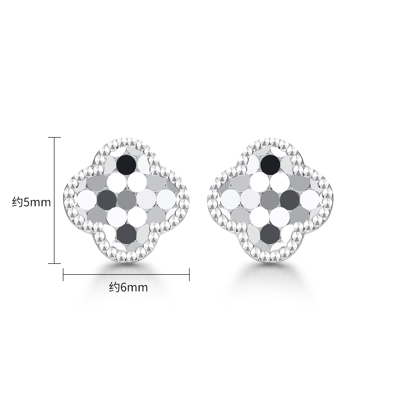 潮宏基铂雅铂金耳钉白金PT950四叶草CNC耳饰情人节礼物女工费200