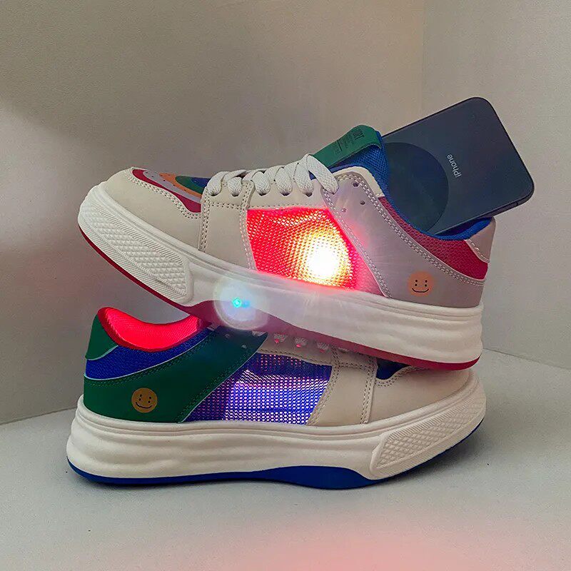 鸳鸯拼色小白鞋子女2025春夏新款学生网面透气运动休闲鞋彩虹板鞋