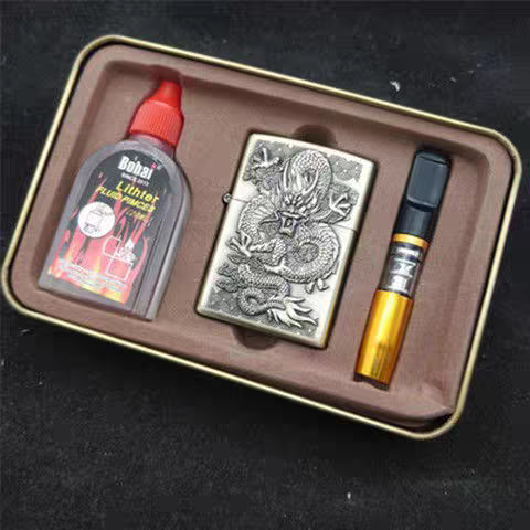煤油打火机防风复古老式砂轮个性青铜浮雕礼盒套装加油火机金属邮