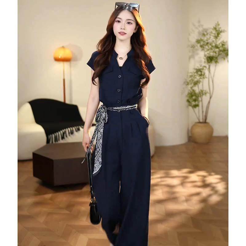 时尚连身裤套装女夏季新款今年流行洋派减龄设计感丝巾腰带一整套,淘宝优惠券,粉丝福利购,淘宝优惠卷