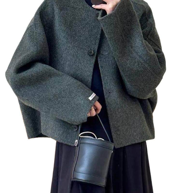 圆领短款双面羊毛大衣女2025秋季韩版宽松气质小香风毛呢外套韩系,淘宝优惠券,粉丝福利购,淘宝优惠卷