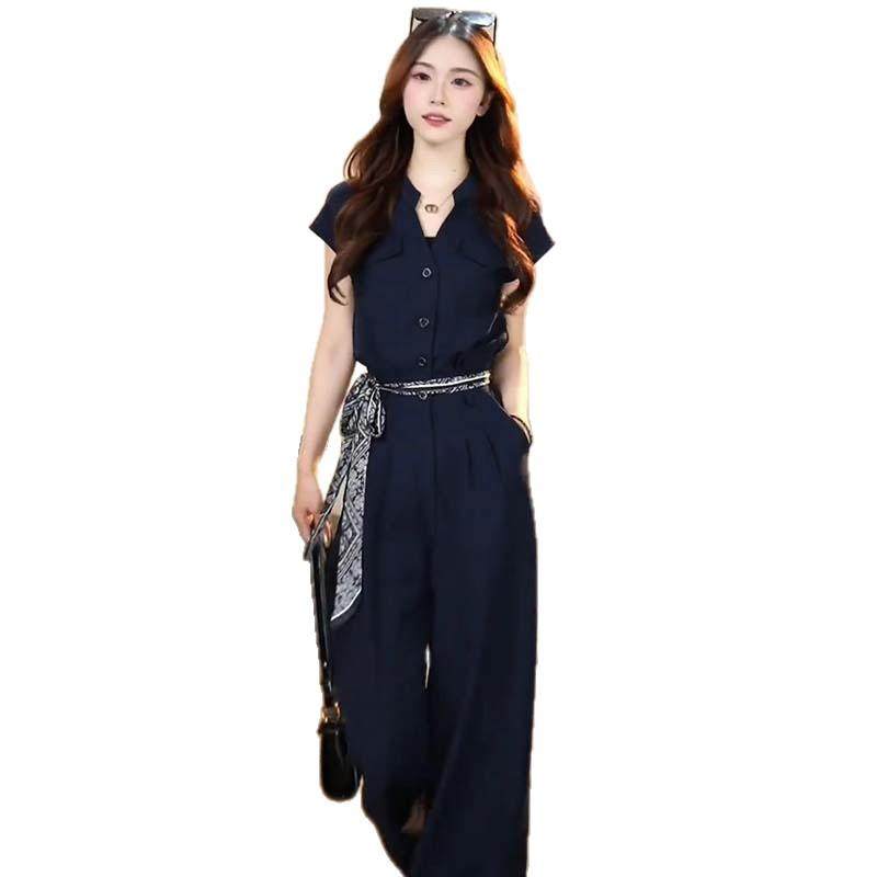 时尚连身裤套装女夏季新款今年流行洋派减龄设计感丝巾腰带一整套,淘宝优惠券,粉丝福利购,淘宝优惠卷