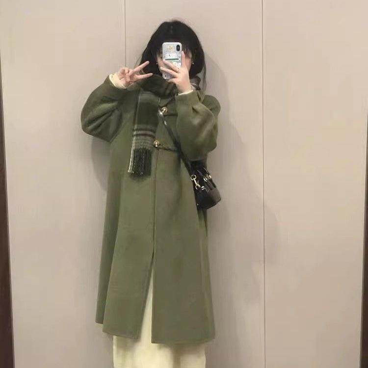 牛角扣长款呢子大衣女毛呢外套秋冬季感小个子2025年新款加厚,淘宝优惠券,粉丝福利购,淘宝优惠卷