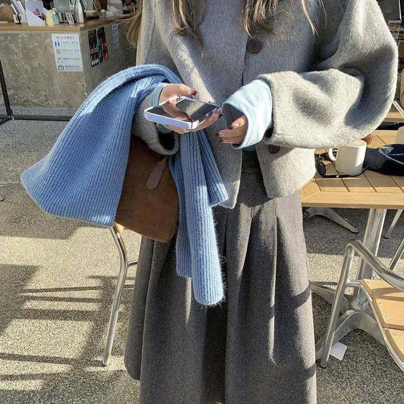 美拉德套装女冬季新款夹棉加厚短款毛呢外套高腰百褶半身裙三件套,淘宝优惠券,粉丝福利购,淘宝优惠卷