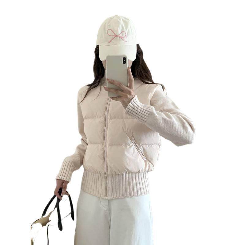 韩系针织拼接羽绒服女2025秋冬新款小个子短款90白鸭绒马甲薄外套,淘宝优惠券,粉丝福利购,淘宝优惠卷