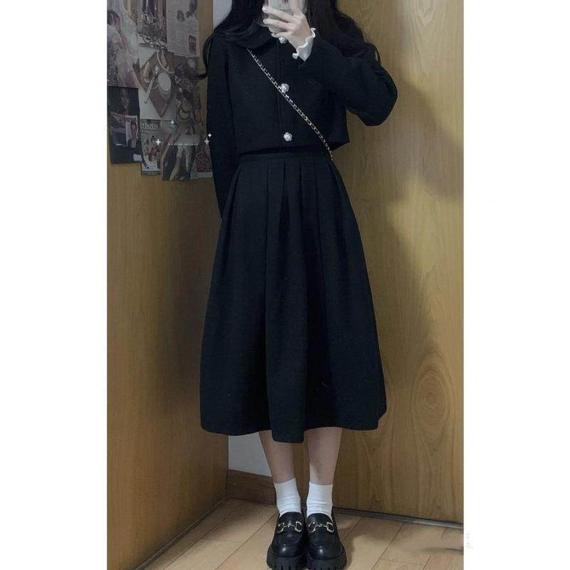 秋冬套装复古小香风毛呢短外套高腰显瘦百褶半身长裙套装两件套女,淘宝优惠券,粉丝福利购,淘宝优惠卷