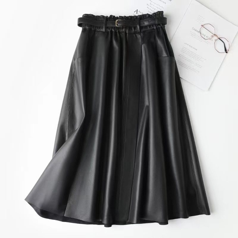 【上新】中长款a字伞裙松紧高腰显瘦开叉皮裙女半身裙通勤DY1924,淘宝优惠券,粉丝福利购,淘宝优惠卷