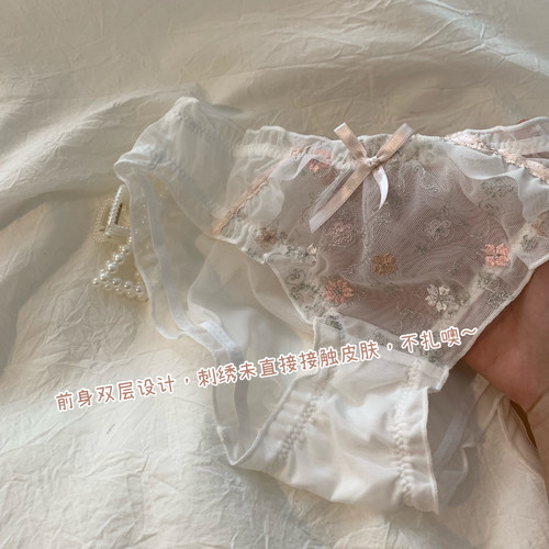 柔软精致刺绣蕾丝性感温柔嗲内裤女纯棉裆抗菌网纱微透气丝滑舒适 - 图2