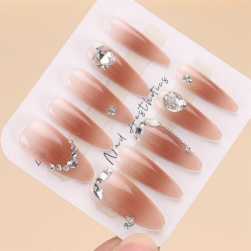 新娘高级感水蜜桃渐变穿戴甲长款冰透手工美甲椭圆贴片爆闪假指甲,淘宝优惠券,粉丝福利购,淘宝优惠卷