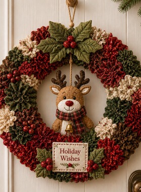 3D Christmas Fabric Poke Art Kit圣诞花环DIY戳戳布艺