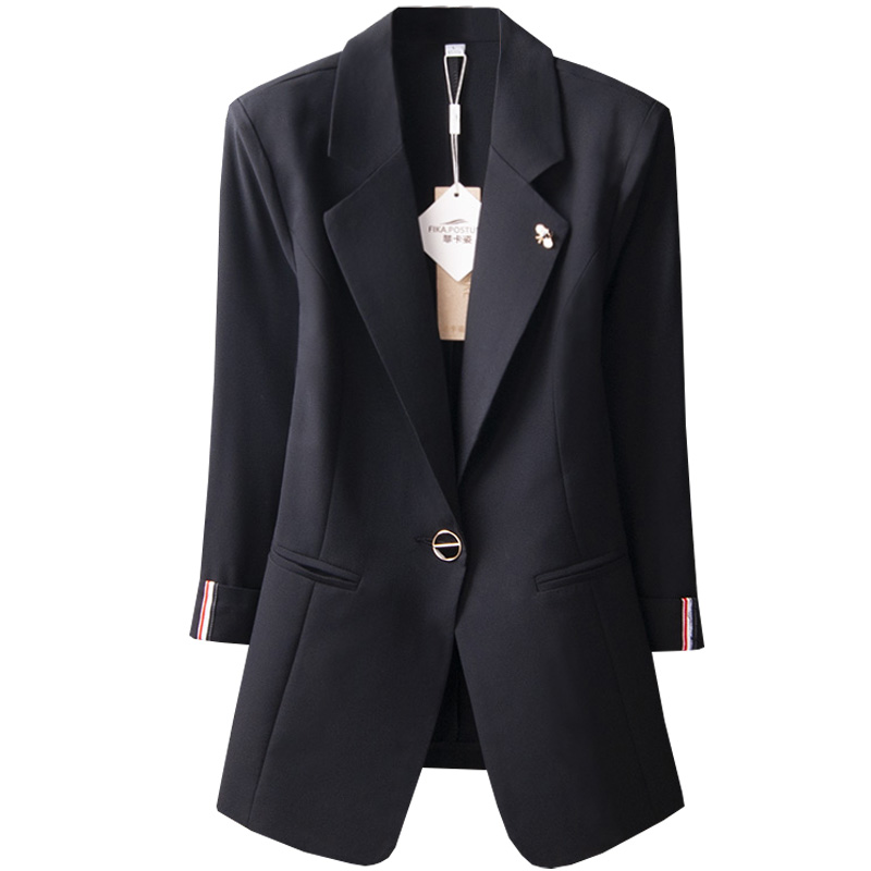 黑色休闲女士小西装外套2023春装新款设计感小众薄款七分袖小西服
