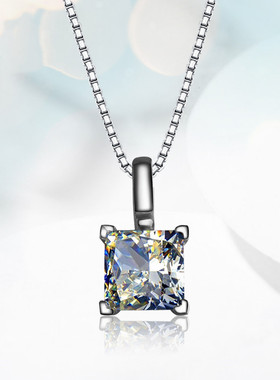 莫桑石单钻公主方项链纯银