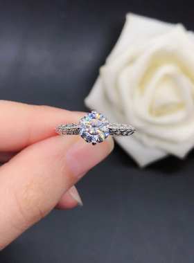 莫桑石纯银六爪钻戒指环