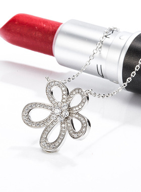 莫桑石宽版花朵项链女