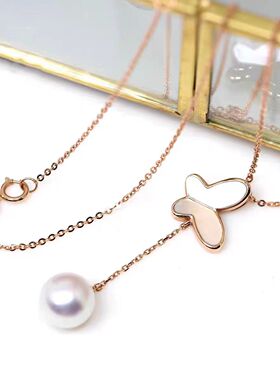 淡水珍珠贝母蝴蝶项链