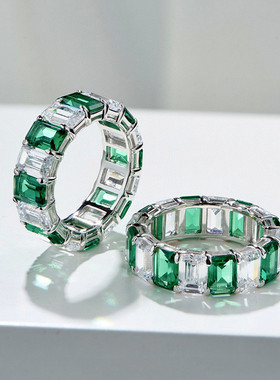 莫桑石排戒纯银情侣指环