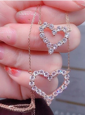 莫桑石爱心镂空锁骨项链