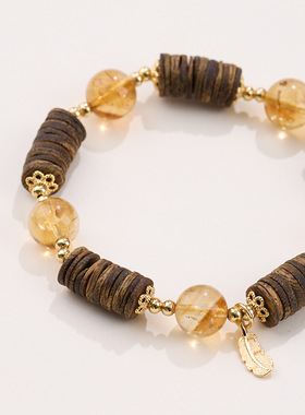 2025天然10MM黄阿塞水晶手链黄塔晶随行棋楠沉香新中式高级感手串