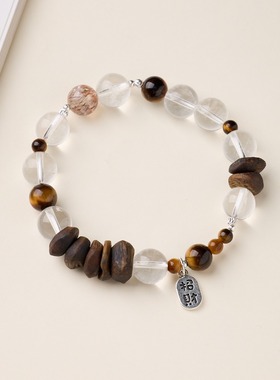 小红书爆款白水晶手链女不规则沉香新中式手串高级感水晶转运手串