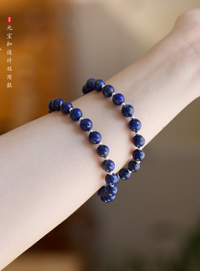 露思同款天然红玛瑙青金石手链女双圈叠戴双用锁骨项链国潮设计款