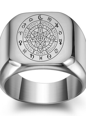 新款欧美ins创意十二星座钛钢光面戒指男士复古朋克方形18MM指环