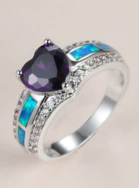 新款亚马逊 白金澳宝桃心戒指 时尚个性复古女