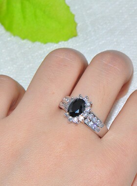 新款跨境欧美时尚椭圆锆石戒指女双排白色微镶小钻指环气质百搭