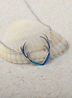 新款  ins 风，夏威夷海滩Opal蓝色澳宝驯鹿项链吊坠饰品镶