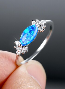 新款跨境6月个性白金椭圆蓝澳宝糖果形女式百搭戒指厂家