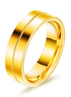 新款不锈钢指环6MM单排镶锆18K金情侣戒指ins情人节礼物可激光Log