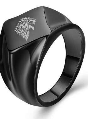 新款欧美跨境18MM复古个性狼头菱形钛钢戒指 不锈钢简约指环学生