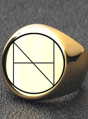 新款厂家不锈钢光面激光几何面积图戒指 圆形22MM钛钢复古男戒指