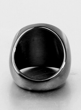 新款欧美跨境亚马逊22MM圆形黑色26字母花字不锈钢戒指热卖女