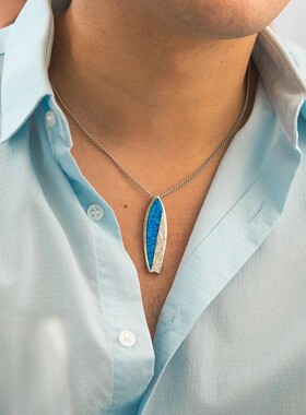 新款项链女欧美饰品夏威夷蓝色澳宝冲浪板项链冲浪板吊坠欧珀opal