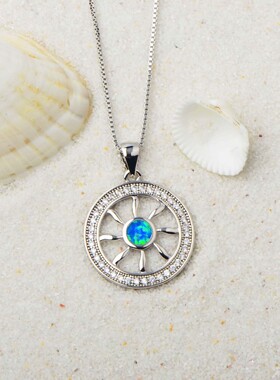 新款 ins风 爆款澳宝蓝色圆形项链项链吊坠饰品镶进口欧泊