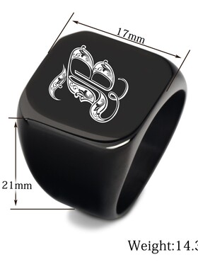 新款欧美个性26个英文首字母钛钢戒指男复古朋克方形18MM黑色潮男