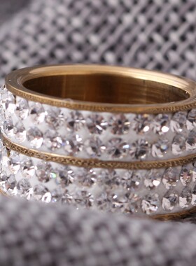 新款欧美ins时尚个性夸张潮男钛钢戒指 双排12mm镶钻不锈钢戒指女