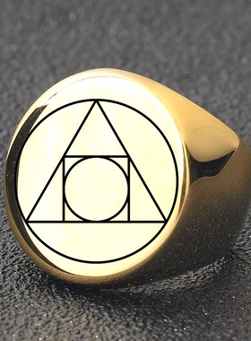 新款跨境亚马逊复古个性22MM几何三角形圆形钛钢戒指不锈钢女