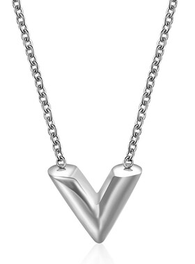 新款欧美简约11MM无限宇宙 V字母钛钢项链女锁骨链时尚百搭女